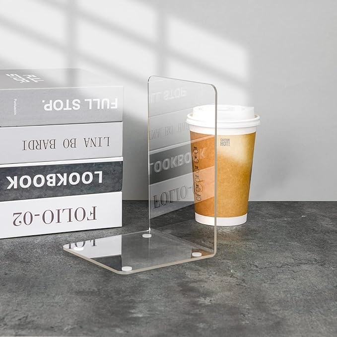 Lulonpon 2 Pieces Book Ends, Bookend, Books Ends for Shelves, Books Ends for Heavy Books, Clear Bookends, Acrylic Bookends for School, Library,Desktop Organizer and Book Shelves-Ruum Studio Home