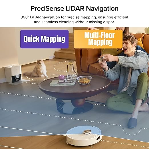 roborock Q7 M5+ Robot Vacuum and Mop, Upgraded from Q5 Max+, 7 Weeks Self-Emptying, 10000Pa Suction, Dual Anti-Tangle System, for Pet Hair & Carpet, PreciSense LiDAR Navigation, App Control, White-Ruum Studio Home