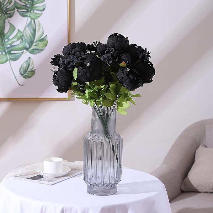 Duovlo Artificial Peony Silk Flowers Fake Flowers Vintage Wedding Home Decoration,Pack of 1 (Black)-Ruum Studio Home