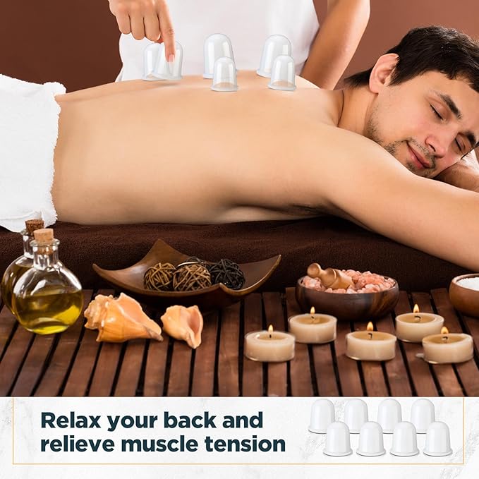 TrelaCo 12 Pcs 2 Size Cupping Therapy Set Silicone Anti Cellulite Cupping Kit for Massage Therapy Cupping Therapy Set Vacuum Suction Cup for Arthritis Relief, Pain Reduction Adults Home Use (White)-Ruum Studio Home