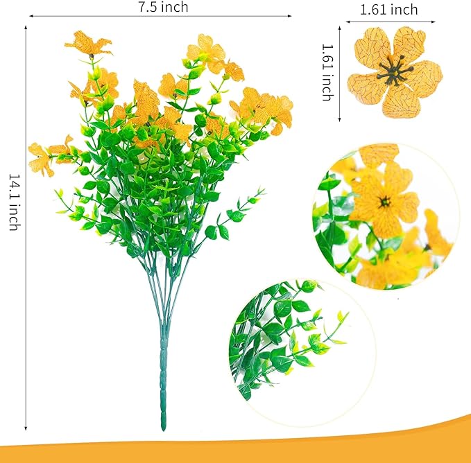 ‌20 Bundles Artificial Flowers for Outdoors‌ with 6 Faux Butterflies, UV Resistant ‌Fake Flowers‌ with Eucalyptus Leaves, ‌Artificial Plants Outdoor‌ for Patio Garden Porch Home Decor (Yellow)-Ruum Studio Home