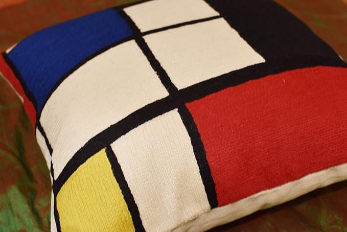 Kandinsky Modern Pillow Cover Red White Blue Black - Tableau Geometric Pillowcase Abstract Chair Cushion Contemporary Outdoor Boho Chair Handmade Wool 18x18-Ruum Studio Home