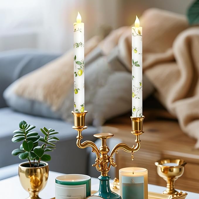 Lemon Flameless Taper Candles with Remote and Timer Flickering Flame Battery Operated Taper Candles for Home Bedroom Wedding Party Fall Christmas Summer Decor 9.6"-Ruum Studio Home
