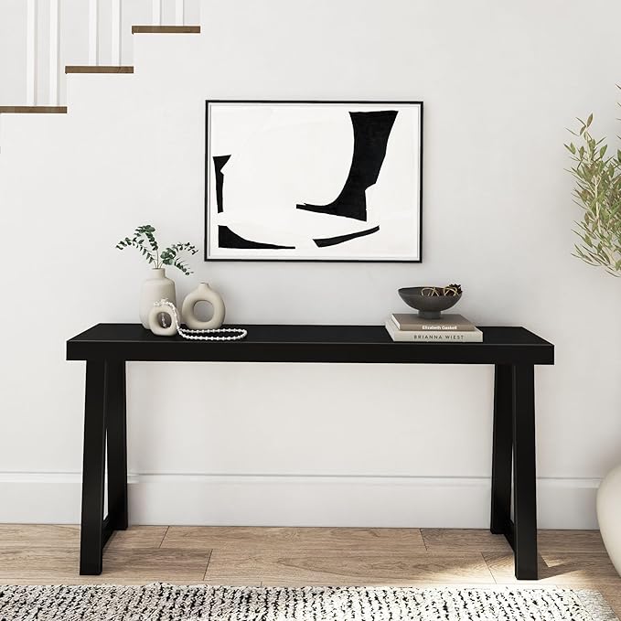 Plank+Beam Solid Wood Console Table, 66 Inch, Sofa Table, Narrow Entryway Table for Hallway, Behind The Couch, Living Room, Foyer, Easy Assembly, Black-Ruum Studio Home