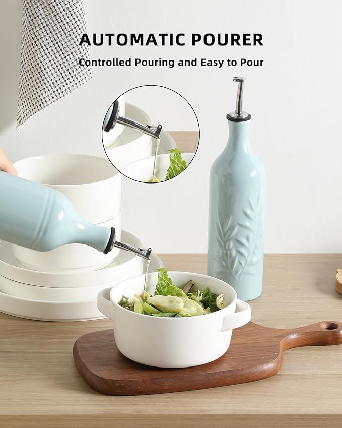 Sweejar Large Ceramic Olive Oil Dispenser Bottle, Opaque Oil Cruet Protects to Reduce Oxidation, Suitable For Storage Of Vinegar, Soy Sauce & Other Liquids, Pack of 1, 24 Fl Oz (Light Blue)-Ruum Studio Home