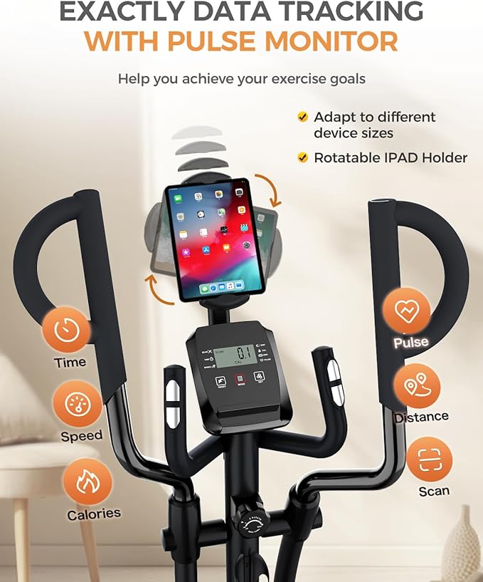 pooboo Elliptical Machine, Elliptical Exercise Machine with 16-Level Resistance&Hyper-Quiet Magnetic Driving System, Elliptical Machine for Home with LCD Monitor&15.5IN Stride, 350LBS Weight Capacity-Ruum Studio Home