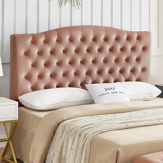 24KF Upholstered Tufted Button Velvet Headboard,Comfortable Fashional Headboard Queen/Full Size,Blush-Ruum Studio Home