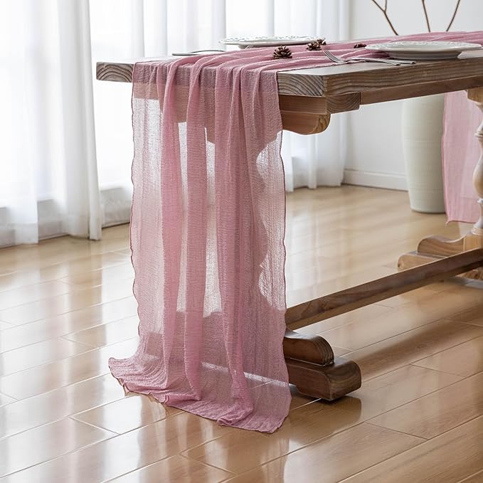 3pcs Cheesecloth Table Runner Dusty Rose Gauze 120 Inch 10 FT Rustic Boho Cheese Cloth Runner for Wedding Baby Shower Bridal Shower Party Long Sheer Centerpiece Fall Home Decoration-Ruum Studio Home