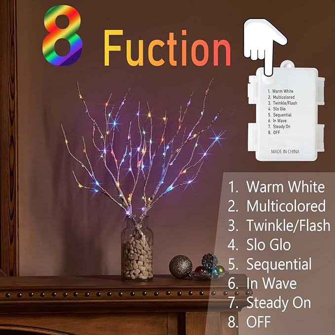 Birchlitland Lighted Birch Branches Battery Operated 18IN 70 LED 8 Function, White or Multiple Colors, Artificial Decorative Branch Lights for Home and Holiday Decoration Indoor Outdoor-Ruum Studio Home