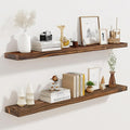 36"x6.8"x1.2" Solid Wood Floating Shelves 2-Pack - Rustic Brown Finish with Hidden Brackets, Perfect for Storage and Décor in Living Room, Kitchen, Bedroom-Ruum Studio Home