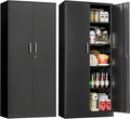 71" Garage Storage Cabinets with Lock, Cabinets with Doors and Shelves, Kitchen Pantry Cabinet, Metal Cabinet for Office, Garage, Shop, School, Assemble Required, Black-Ruum Studio Home
