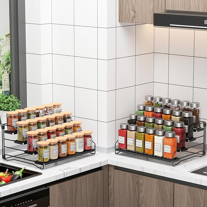 RCHYFEED Spice Rack Organizer for Cabinet Pantry,4 Tier Spice Rack Countertop, Depth Adjustable Spice Organization for Cabinet,Tierd Seasoning Organizer for Cabinet(Black, 1Pack)-Ruum Studio Home