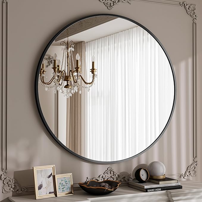 BEAUTYPEAK 40 Inch Round Mirror, Metal Frame Circle Mirror, Wall Mounted for Entryway, Bathroom, Vanity, Living Room, Black-Ruum Studio Home