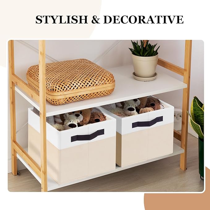 Criusia 4 Pack Baby Clothes Organizer Bins, Fabric Collapsible Storage Baskets with Handles, Odorless Storage Bins for Toy Clothes Nursery Kids Room Playroom Classroom (14L*10W*9.5H)-Ruum Studio Home