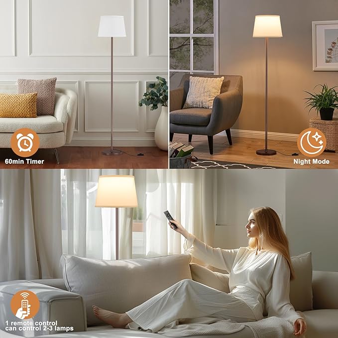 【Upgraded Floor Lamps for Living Room, Modern Floor Lamp with Remote Control, Dimmable Colors Temperature Standing Lamp Foot Switch, 9W Bulb Tall Lamps for Bedroom Office Kid Room - Brown-Ruum Studio Home