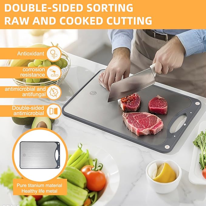 Titanium Cutting Board for Kitchen，Suitable for Handling Meat and Vegetables，Cutting Board Double Sided Food Grade，Pure Titanium and Wheat Straw PP，Dishwasher Safe, Easy to Clean, 15.08 * 10.35 Inches-Ruum Studio Home