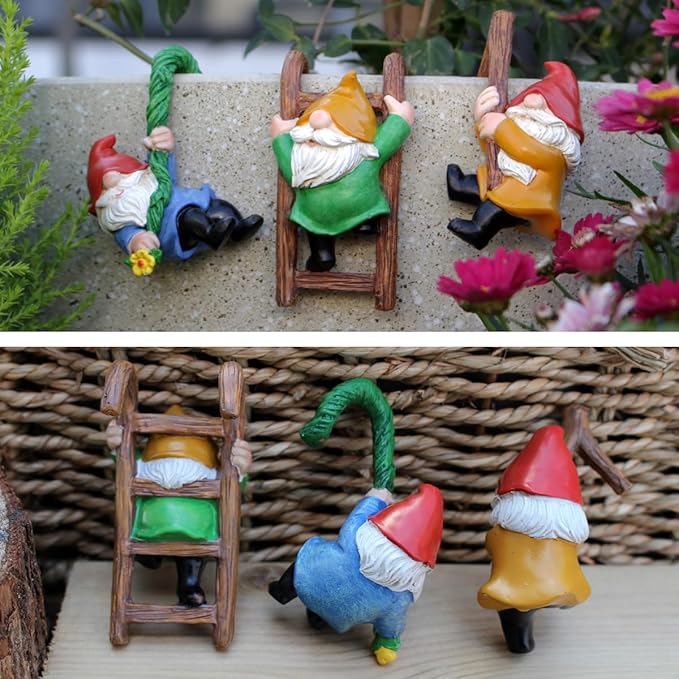 3 PCS Climbing Gnomes Tree Faces Decor Outdoor for Yard, Gnomes Statue, Outdoor Fairy Garden Resin Crafts, Flower Pot Landscape Dwarf, Micro Landscape Pendant Ornaments (3 PCS)-Ruum Studio Home