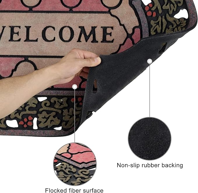 CHICHIC Entrance Door Mat Large 24 x 36 Inch Entry Way Doormat Front Door Rugs Outdoors Heavy Duty Welcome Mat Non Slip Rubber Back Low Profile for Garage, Patio, High Traffic Area, Small Flower-Ruum Studio Home