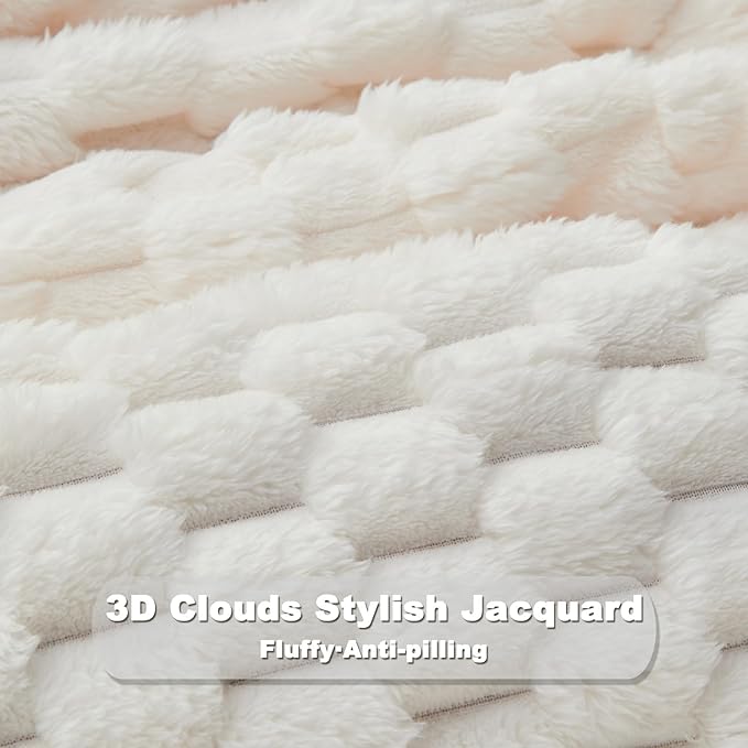 NEWCOSPLAY Super Soft King Blanket Ivory Premium Silky Flannel Fleece 3D Clouds Stylish Jacquard Lightweight Bed Blanket All Season Use 350GSM (Ivory, King(90"x110"))-Ruum Studio Home
