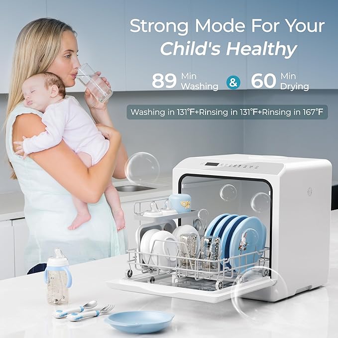 EUHOMY Portable Dishwasher Countertop Dishwasher, Mini Dishwasher Countertop with 5L Built-in Water Tank with 6 Modes, White, Table top dish washer with Baby Care for Apartment & RVs, No Hookup Needed-Ruum Studio Home