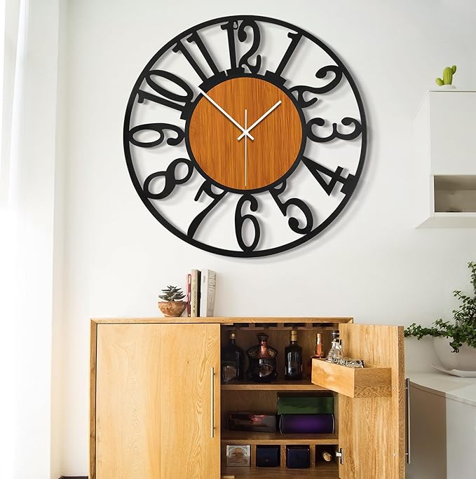 LEIKE 30" Oversized Large Wall Clocks,Silent,Non Ticking,Battery Operated Modern Round Big Wood Decorative Metal Wall Clock for Living Room, Bedroom,Kitchen,Farmhouse,Office Decor - Black,30 Inch-Ruum Studio Home