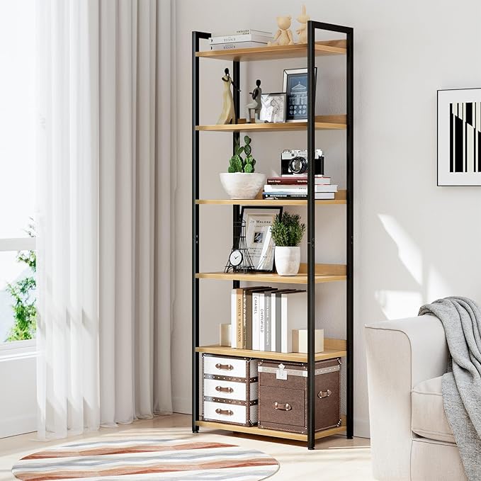 NUMENN Bookshelf, 6 Tier Bookshelves, Home Office Bookcase Shelf Storage Organizer, Free Standing Storage Shelving Unit for Bedroom, Living Room and Home Office, Natural-Ruum Studio Home