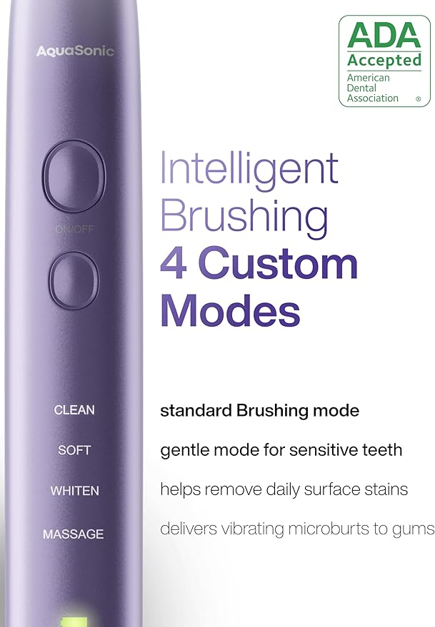 Aquasonic Vibe Series Ultra-Whitening Toothbrush – ADA Accepted Electric Toothbrush - 8 Brush Heads & Travel Case – 40,000 VPM Motor & Wireless Charging - 4 Modes w Smart Timer – Satin Violet-Ruum Studio Home