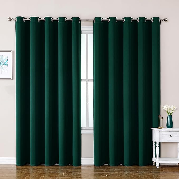 ChrisDowa Blackout Curtains 70 inches Wide for Bedroom - 2 Panels Set Extra Wide Grommet Thermal Insulated Room Darkening Curtains for Living Room (Forest Green, 70 x 84 Inch)-Ruum Studio Home