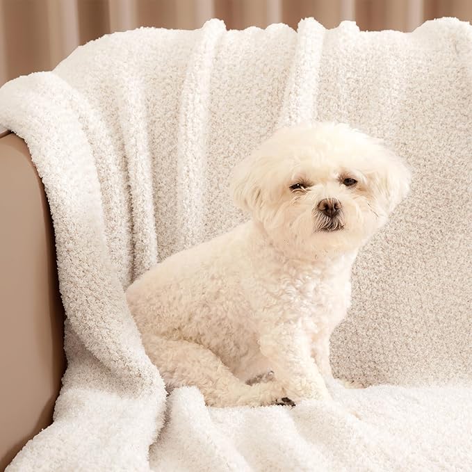Snuggle Sac Buttery Ivory Throw Blanket for Couch, Reversible Super Soft Knitted Blankets, Warm Cozy Knit Fuzzy Plush Lightweight Throws Dupes for Sofa, Bed, Picnic, Ivory, 50 x 60 inches-Ruum Studio Home