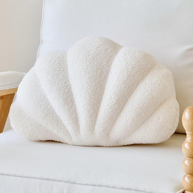 Seashell Throw Pillows, Shell Shaped Throw Pillows, 18 Inch Soft Home Decorative Pillow Plush Cushion for Bed Couch Living Sofa Room Decor Accent Throw Pillow (Ivory 18Inch)-Ruum Studio Home