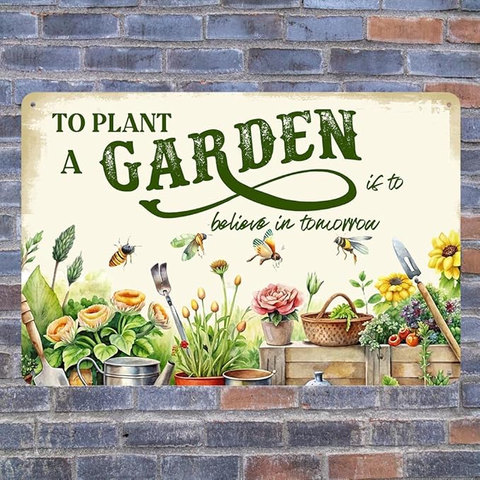 Vintage Garden Metal Sign Funny Gardening Decor Outside Yard Sign Gifts For Women Plant Lover To Plant A Garden Is To Believe In Tomorrow Signs For Home Gardeners Country Rustic Garage Farmhouse Fence Wall Decorations 8x12 Inch-Ruum Studio Home