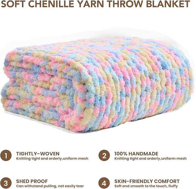 L'AGRATY Chunky Knit Blanket Throw: 50''x60'' Chenille Chunky Knitted Throw Blankets for Bed Couch - Handmade Thick Cable Knit Blanket - Large Crochet Rope Blankets for Home Decor-Ruum Studio Home