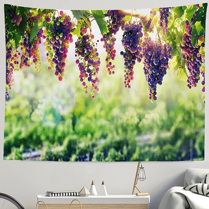 BULOR Vineyard Tapestry Grapes Clusters Wine Rustic Vintage Tapestry Wall Hangings Tapestry for Kids Bedroom Living Room Dorm Man Cave Background(80x60 Inch)-Ruum Studio Home