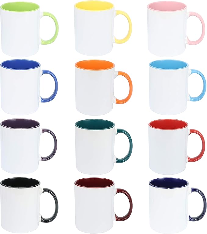 11oz White Ceramic Sublimation Coffee Mug in White Gift Box, 12 Mixed Colors, Case of 12-Ruum Studio Home