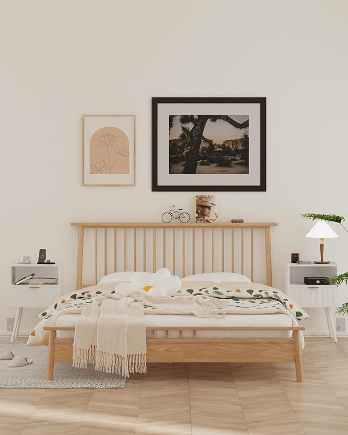 Nightstand,Modern Bedside Table with Storage Drawer and Open Wood Shelf, Accent Night Stand with Solid Wood Legs for Living Room, Bedroom and Small Spaces,Easy Assembly (White-Outlet)-Ruum Studio Home