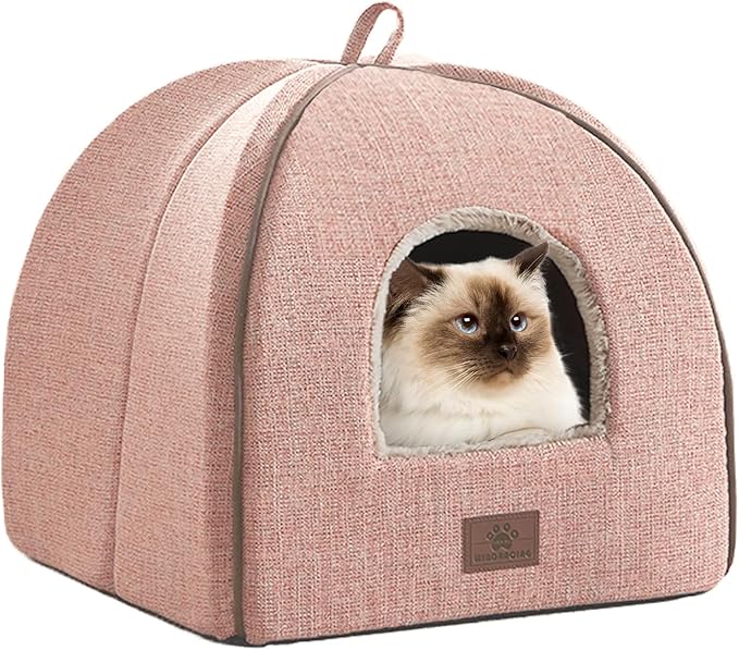 Cat Bed for Indoor Cats - Cat Cave Bed Cat House Cat Tent with Removable Washable Cushioned Pillow, Soft and Self Kitten beds,Cat Beds & Furniture, Pet Bed (Large, Pink)-Ruum Studio Home