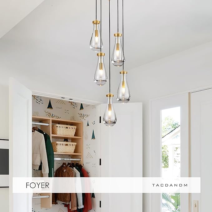 5-Light Raindrop Pendant Light Fixtures, Brass Glass Pendant Lighting, Teardrops Modern Hanging Light for Entryway Foyer Kitchen Island Dining Living Room Hallway-Ruum Studio Home