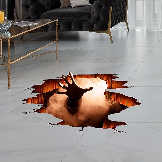 Halloween Wall Decals 3D Floor Wall Ceiling Stickers, Ghost Hand Scratching Wall Posters Removable Halloween Art Murals Window Clings Vinyl Wallpaper for Bedroom Bar Pub Living Room-Ruum Studio Home