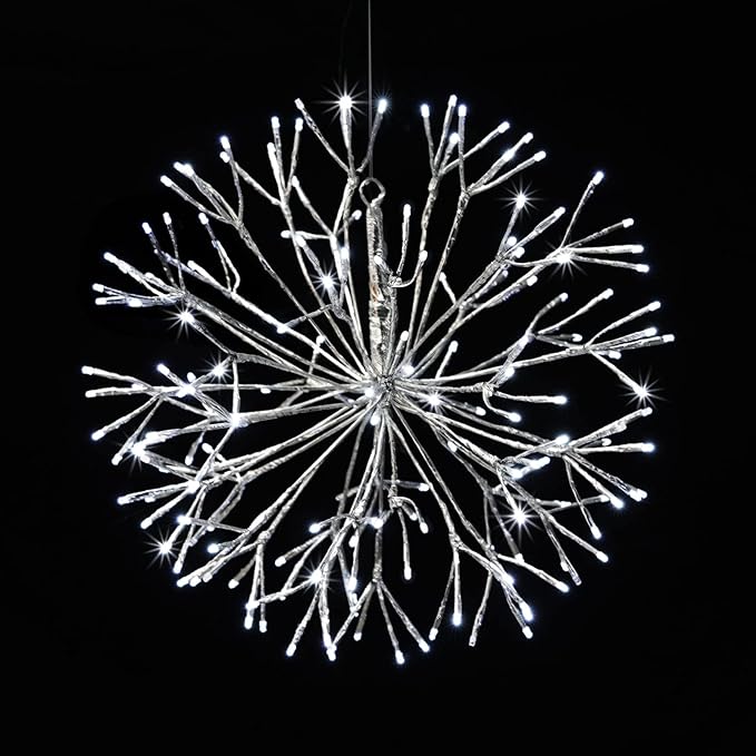 Christmas led Sparkle Ball Hanging Outdoor décorations -Haning Twig Ball,Snowflake Ornament Lights Indoor Outdoor Festive Holiday Décor 24Inch (Cool White)-Ruum Studio Home