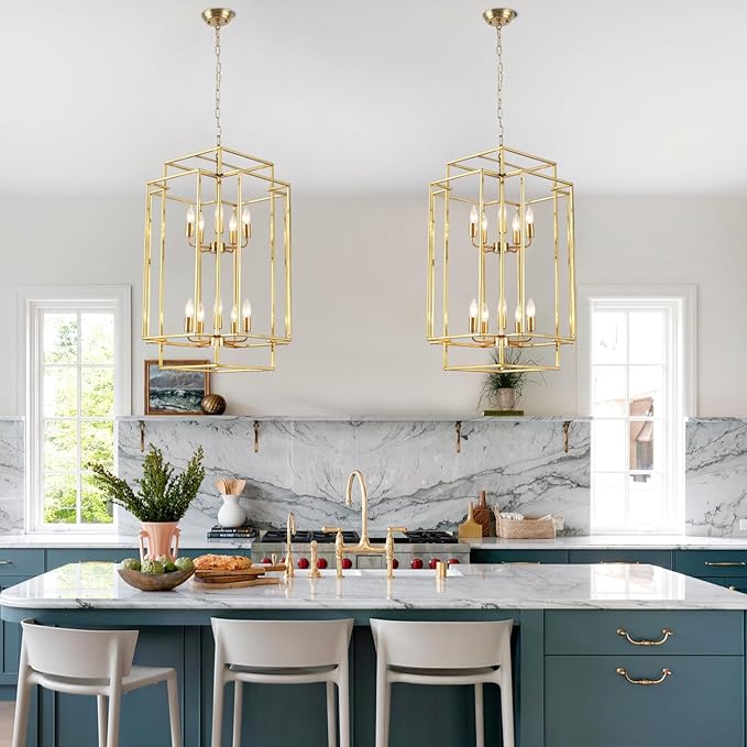 30" Farmhouse Gold Chandelier, 10-Light Foyer Lighting Fixtures, Lantern Tiered Pendant Light Fixtures, Metal Rustic High Ceiling Chandelier for Dining Room Entryway Staircase-Ruum Studio Home