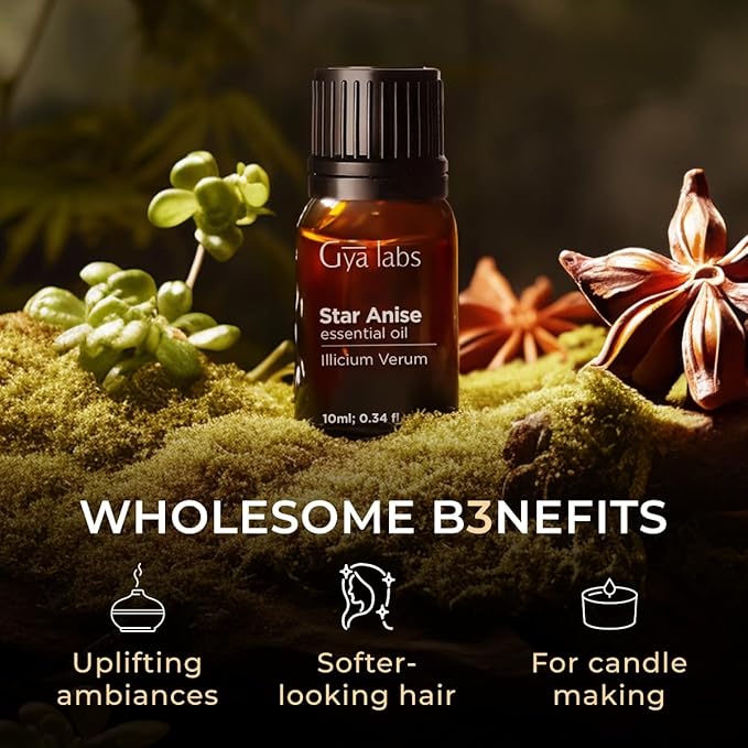Gya Labs Star Anise Essential Oil for Skin - 0.34 Fl Oz - 100% Pure Natural Star Anise Oil for Diffuser, Hair, DIY & Aromatherapy & Candle Making Scent-Ruum Studio Home