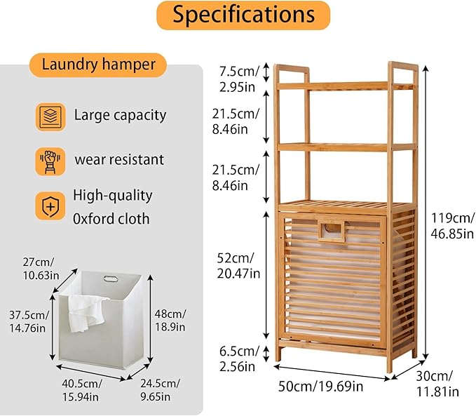 Laundry Hamper with 3 Tier Shelves & Tilt Out Basket, Laundry Baskets Organizer Hampers Bathroom Storage Shelf for Laundry Room, Bathroom, Guest Room (3-Tier Large)-Ruum Studio Home