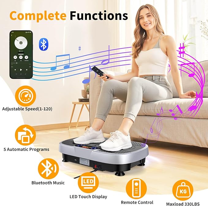 Vibration Plate Exercise Machine, Vibrating Plate Machine with Bluetooth for Lymphatic Drainage, Vibration Platform for Women Men Full Body Weight Loss-Ruum Studio Home