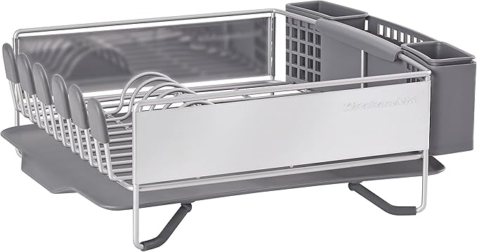 KitchenAid Compact Space Saving, Dish Rack with Removable Flatware Caddy and Angled Self Draining Drainboard, Satin Gray, 15-Inch-by-13.25-Inch-Ruum Studio Home