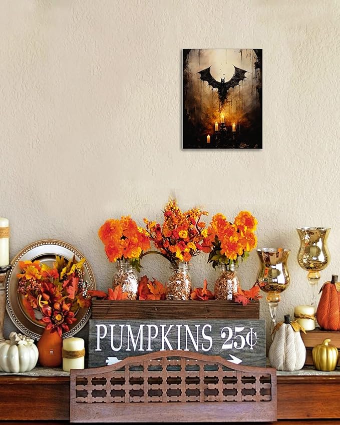 AbcCustomize Halloween Canvas Wall Art - Vintage Moody Bat Poster, Gothic Dark Academia Wall Decor, Spooky Halloween Decor for Farmhouse & Cottage, Fall Decorations Indoor for Living Room & Bedroom-Ruum Studio Home