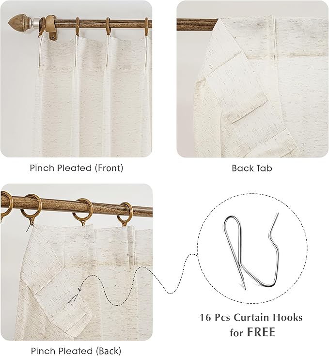 FMFUNCTEX Linen Sheer Pinch Pleated Curtains for Bedroom, Linen Flax Beige 72 Inches Long Sheer Curtain See Through Panels for Living Room, Natural Window Drapes for Farmhouse, Rod Pocket 2 Panels-Ruum Studio Home