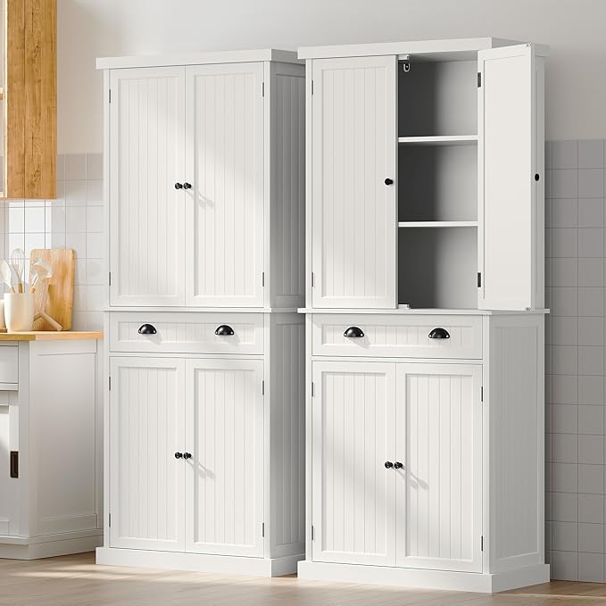 ARTPOWER 72" Tall Kitchen Pantry Storage Cabinet with Drawer and Adjustable Shelves, Pantry Cabinet for Kitchen, Bathroom or Hallway, White-Ruum Studio Home