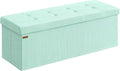 SONGMICS MAZIE Collection - Storage Ottoman Bench, Foldable Foot Rest, 15 x 43 x 15 Inches, End of Bed Bench, Storage Chest, Load 660 lb, Living Room, Bedroom, Entryway, Moonlight Green ULSF604C01-Ruum Studio Home