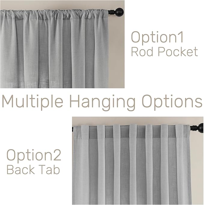 Joydeco Linen Curtains for Living Room,Light Filtering Rod Pocket Back Tab Semi Sheer Drapes Window Long Curtains 120 inches Long Ebony Grey-Ruum Studio Home