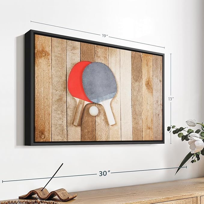 ElephantStock Ping Pong Wall Art - Horizontal Framed Canvas - 1-Piece Living Room Wall Decor - Photography Canvas Print - Brown and Red Decor for Wall - 19" X 13"-Ruum Studio Home